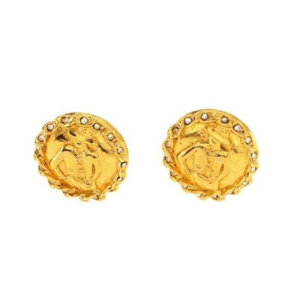 Chanel Vintage 80s Mademoiselle Rhinestone and Gold Earrings(Authenticated)